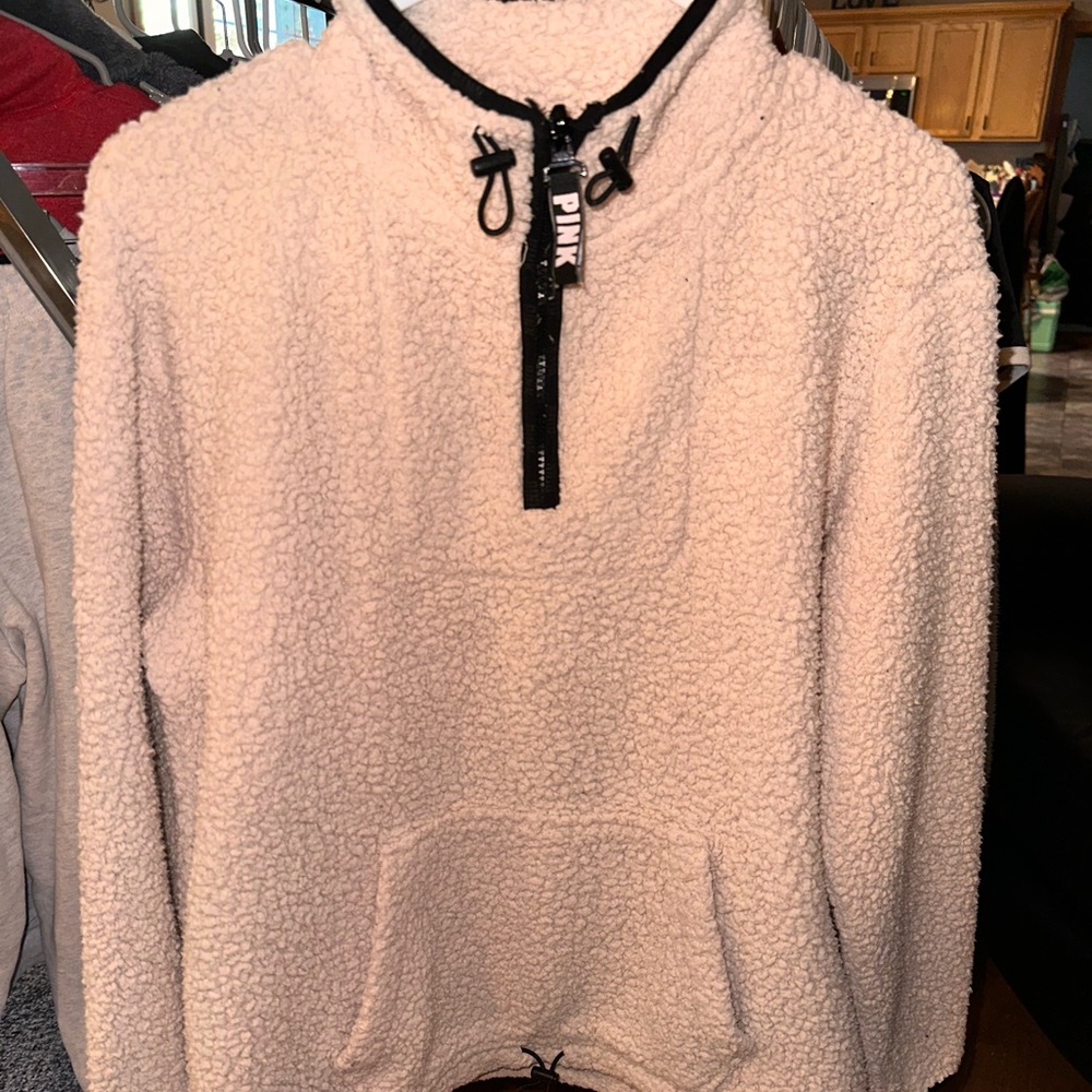 VS PINK - SHERPA QUARTER ZIP PULLOVER - SIZE SMALL